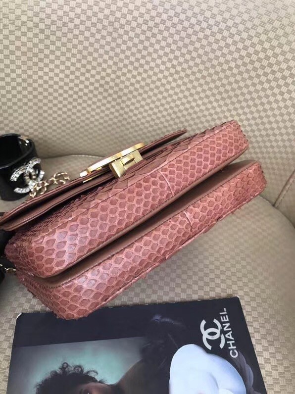 Chanel Original Flap Bag Python, Lambskin & Gold-Tone Metal A57277 pink