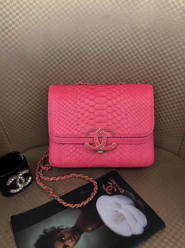 Chanel Original Flap Bag Python, Lambskin & Gold-Tone Metal A57277 rose