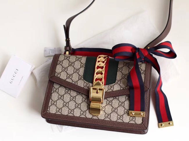 Gucci GG Supreme canvas Sylvie small shoulder bag 421882 brown