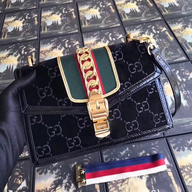 Gucci Sylvie GG velvet small shoulder bag 524405 black
