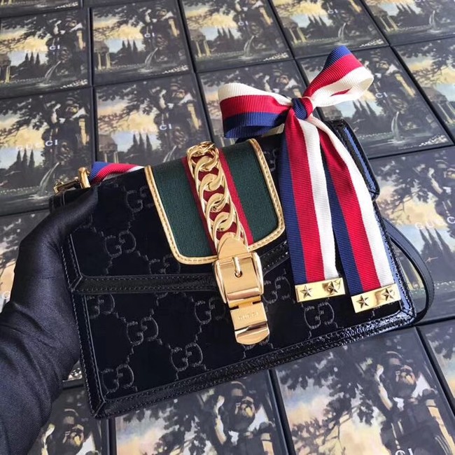 Gucci Sylvie GG velvet small shoulder bag 524405 black
