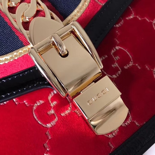 Gucci Sylvie GG velvet small shoulder bag 524405 red