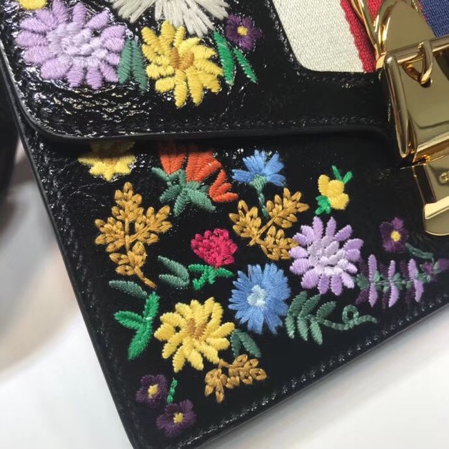 Gucci Sylvie embroidered small shoulder bag 421882 black