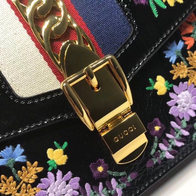 Gucci Sylvie embroidered small shoulder bag 421882 black