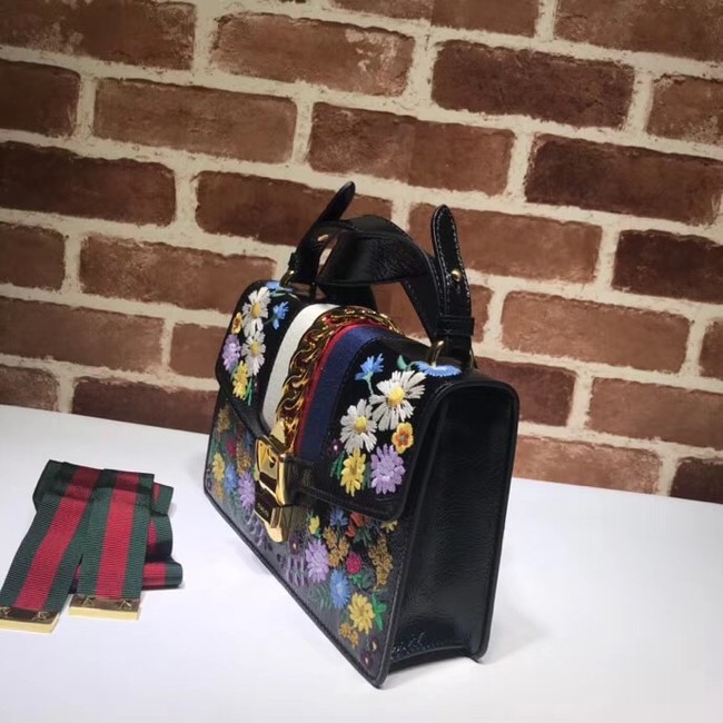 Gucci Sylvie embroidered small shoulder bag 421882 black