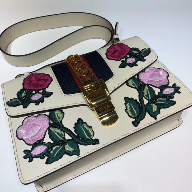 Gucci Sylvie embroidered small shoulder bag 421882 white