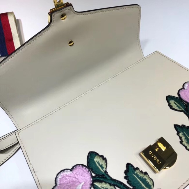 Gucci Sylvie embroidered small shoulder bag 421882 white