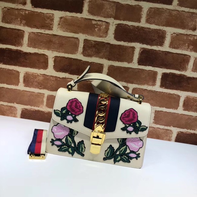 Gucci Sylvie embroidered small shoulder bag 421882 white