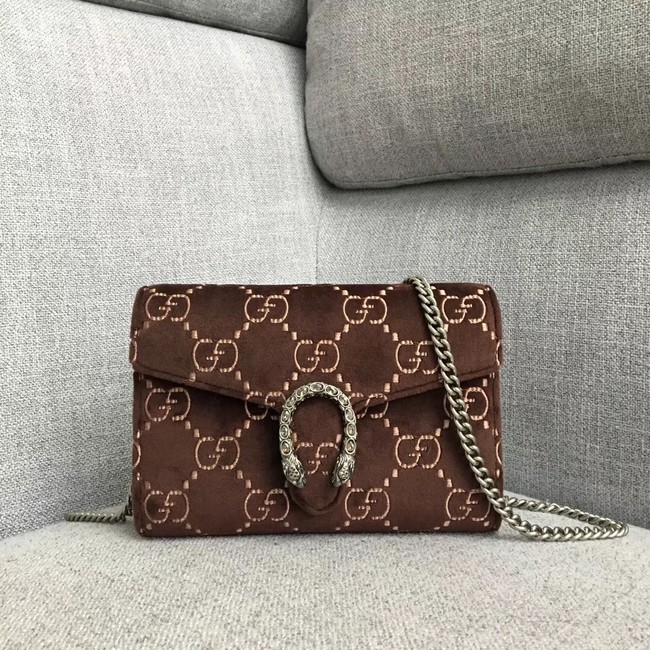 Gucci Dionysus GG velvet mini chain wallet 401231 brown