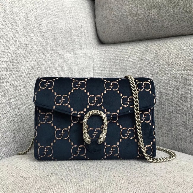 Gucci Dionysus GG velvet mini chain wallet 401231 dark blue