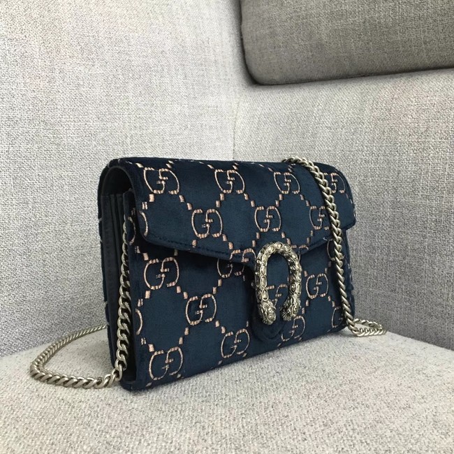 Gucci Dionysus GG velvet mini chain wallet 401231 dark blue