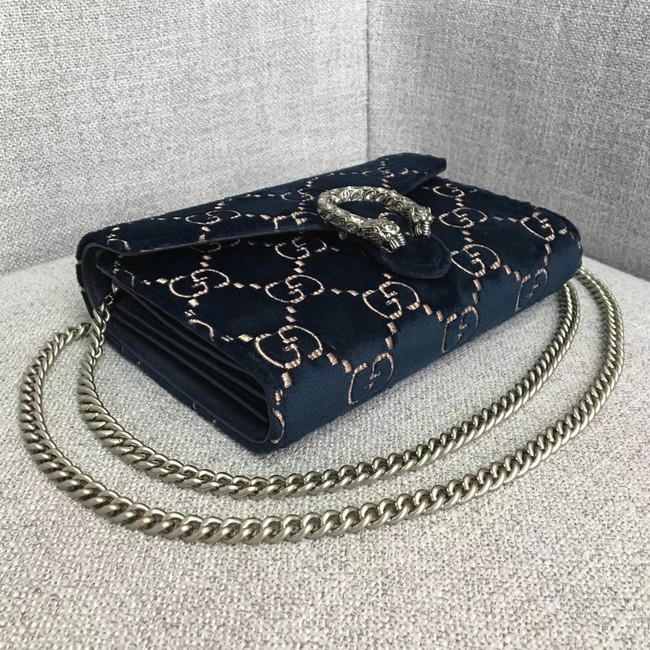 Gucci Dionysus GG velvet mini chain wallet 401231 dark blue