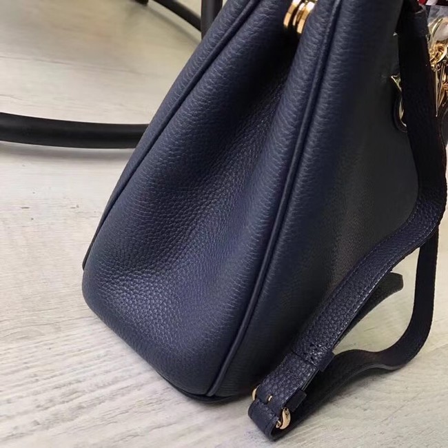 Dior Diorissimo Bag in Original Grainy Leather CD0678 navy blue & Gold-Tone Metal