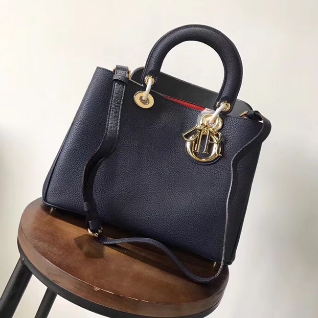 Dior Diorissimo Bag in Original Grainy Leather CD0678 navy blue & Gold-Tone Metal