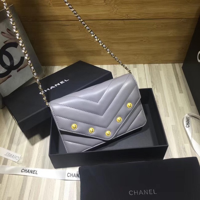 Chanel Original Lambskin & Gold-Tone Metal C33814 Gray