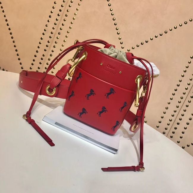 CHLOE Mini Roy leather bucket bag 3E128C red