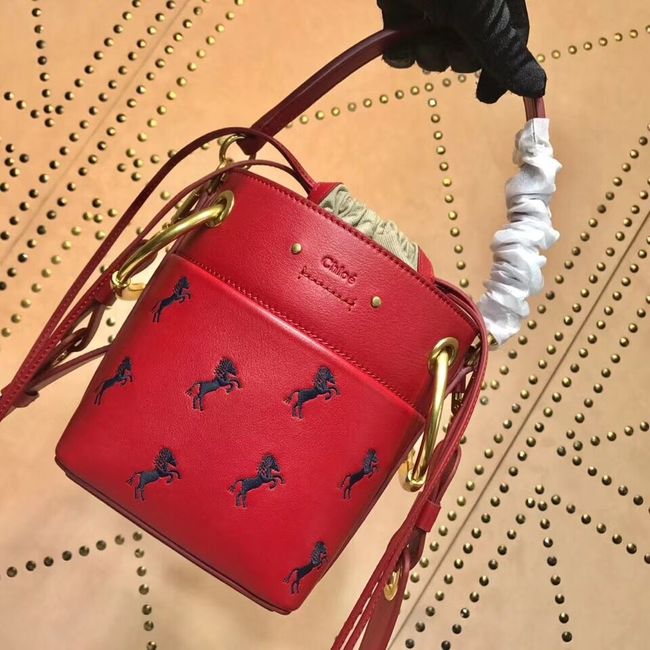 CHLOE Mini Roy leather bucket bag 3E128C red