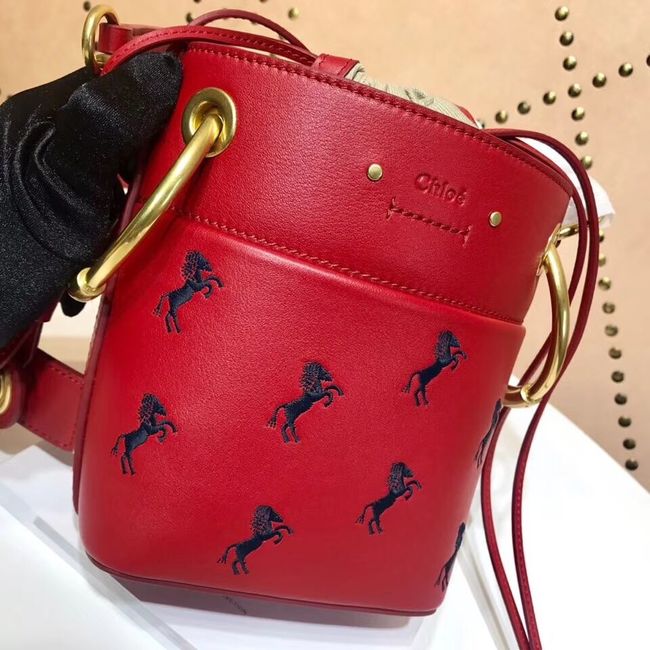 CHLOE Mini Roy leather bucket bag 3E128C red