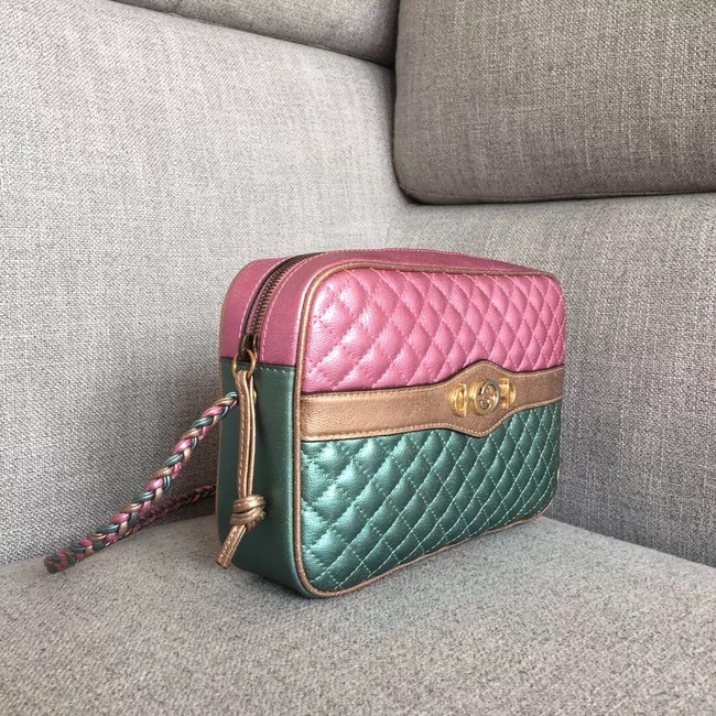 Gucci Laminated leather small shoulder bag 541061 Pink and blue