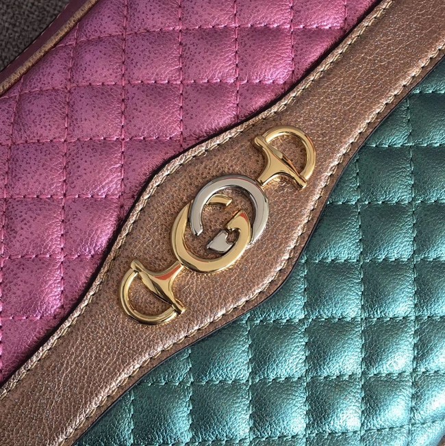 Gucci Laminated leather small shoulder bag 541061 Pink and blue