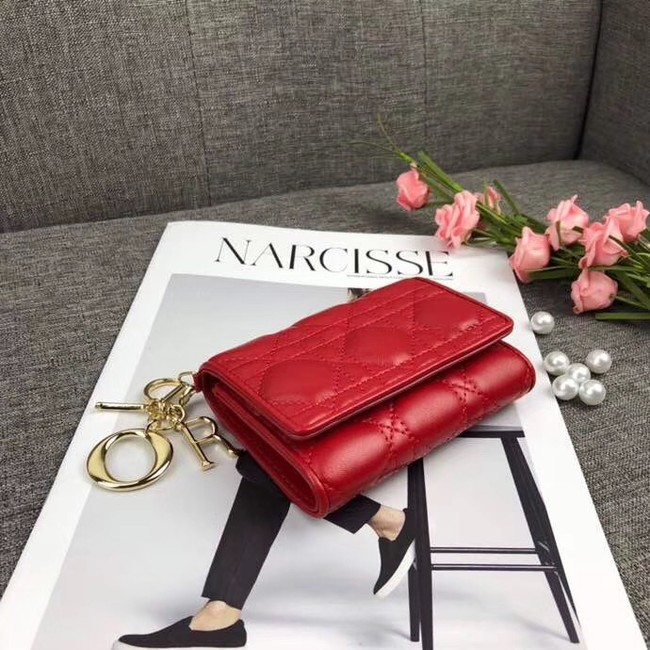 LADY DIOR LOTUS WALLET CANNAGE LAMBSKIN S0200 red