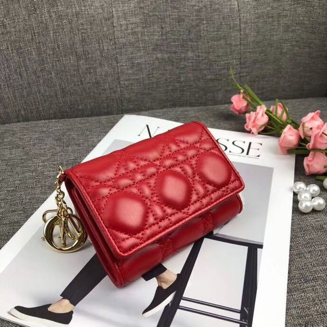 LADY DIOR LOTUS WALLET CANNAGE LAMBSKIN S0200 red