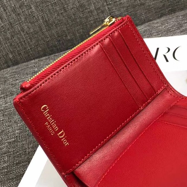 LADY DIOR LOTUS WALLET CANNAGE LAMBSKIN S0200 red