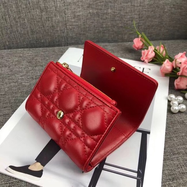 LADY DIOR LOTUS WALLET CANNAGE LAMBSKIN S0200 red