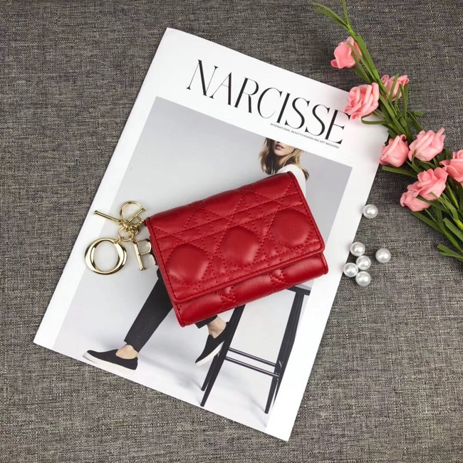 LADY DIOR LOTUS WALLET CANNAGE LAMBSKIN S0200 red