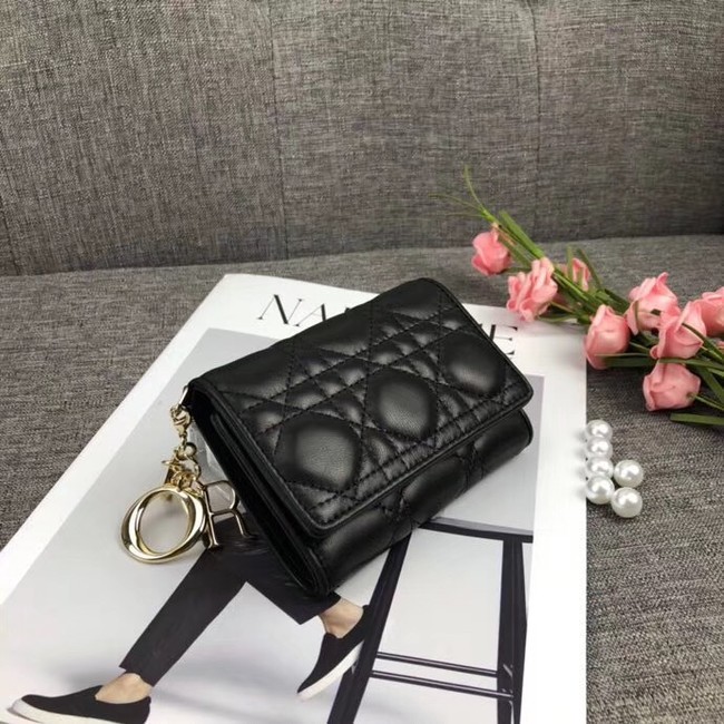 LADY DIOR LOTUS WALLET IN BLACK CANNAGE LAMBSKIN S0200