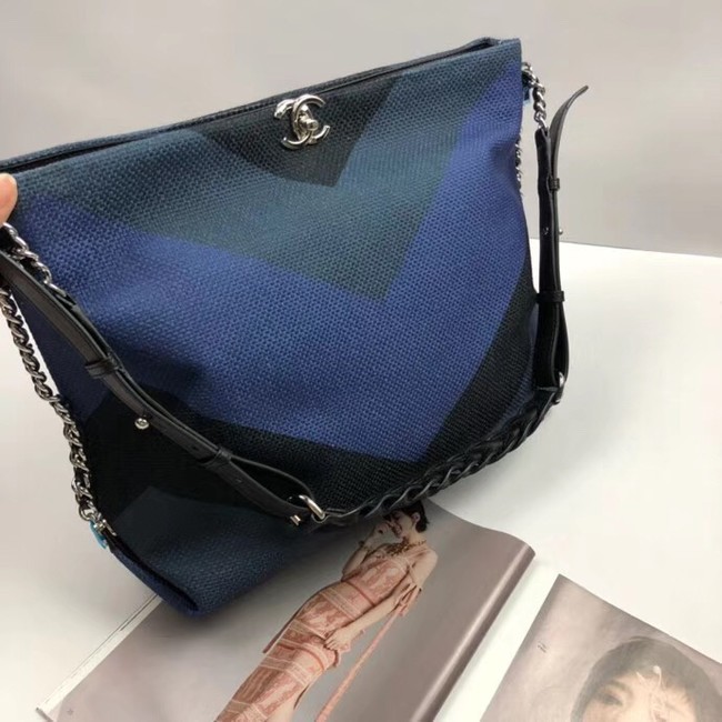 Chanel Medium Canvas Tote Shopping Bag 95105 blue&black