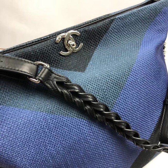 Chanel Medium Canvas Tote Shopping Bag 95105 blue&black