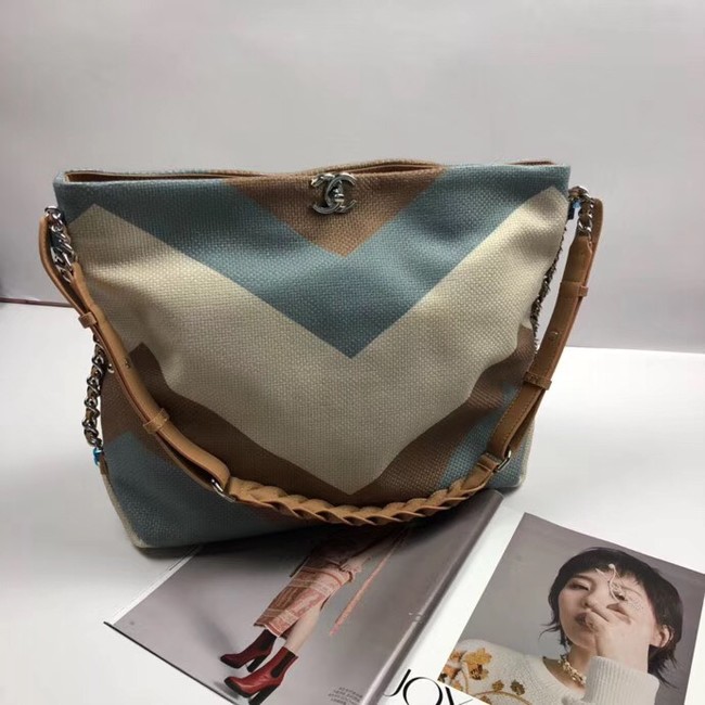 Chanel Medium Canvas Tote Shopping Bag 95105 blue&white&bown