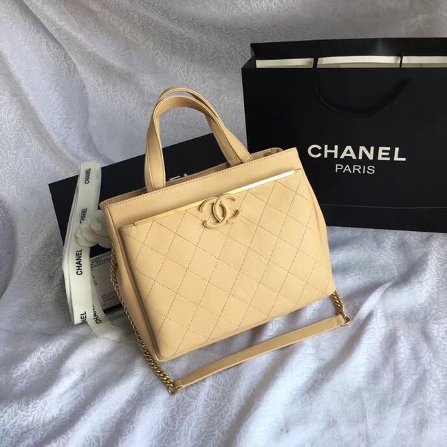 Chanel Small Shopping Bag Grained Calfskin & Gold-Tone Metal A57563 Beige