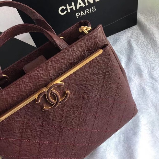 Chanel Small Shopping Bag Grained Calfskin & Gold-Tone Metal A57563 Burgundy