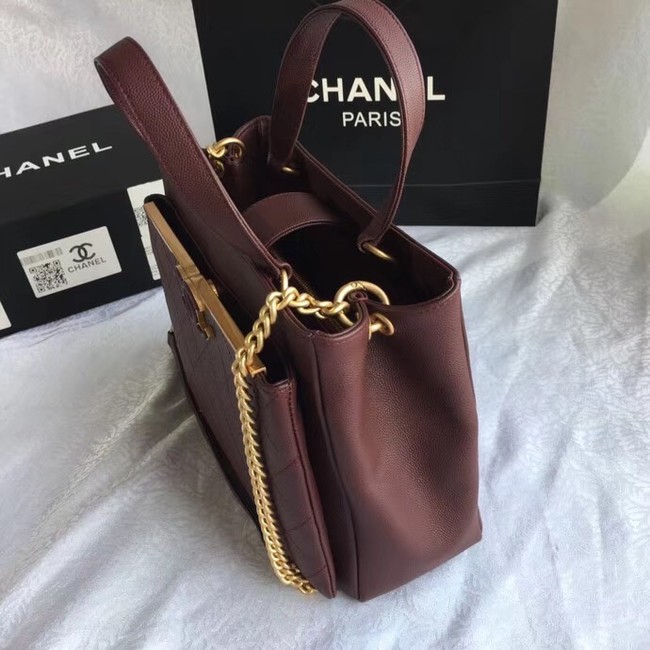 Chanel Small Shopping Bag Grained Calfskin & Gold-Tone Metal A57563 Burgundy
