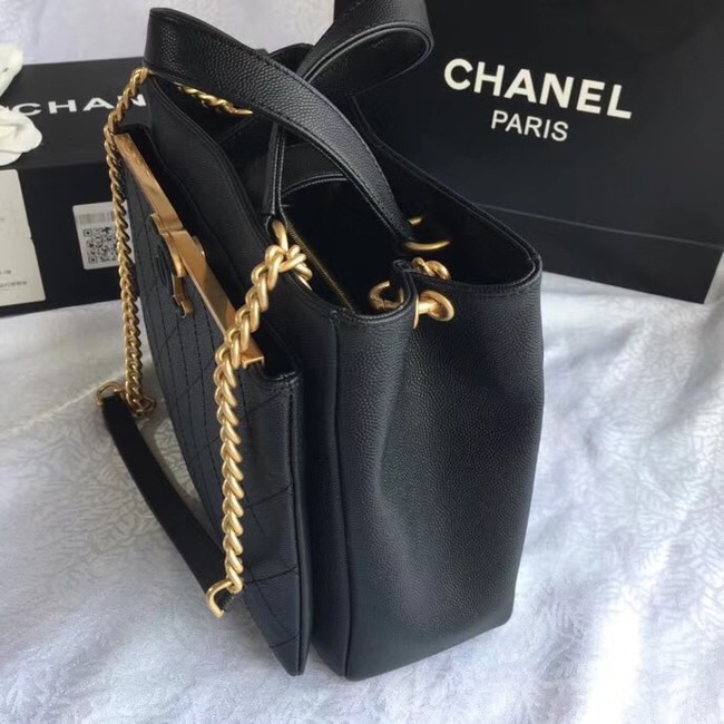 Chanel Small Shopping Bag Grained Calfskin & Gold-Tone Metal A57563 black