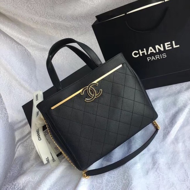 Chanel Small Shopping Bag Grained Calfskin & Gold-Tone Metal A57563 black
