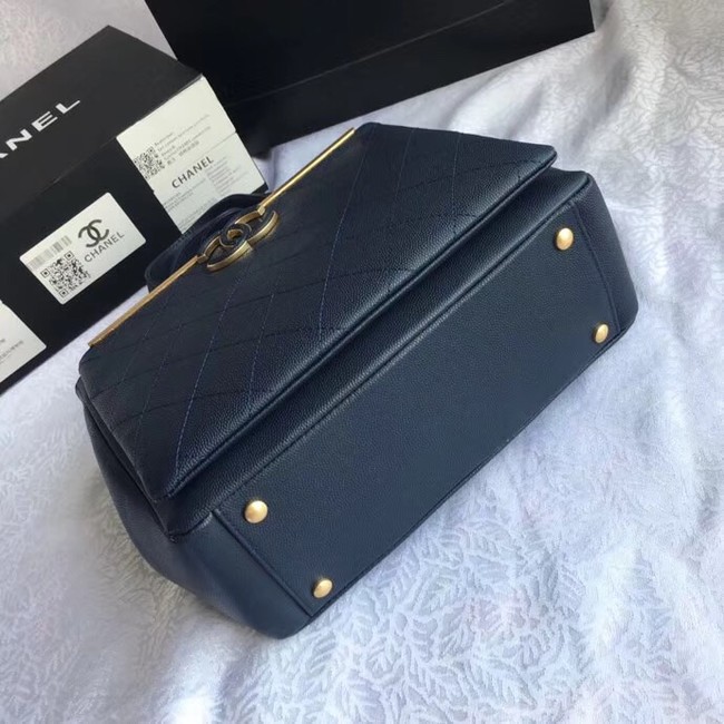 Chanel Small Shopping Bag Grained Calfskin & Gold-Tone Metal A57563 dark blue
