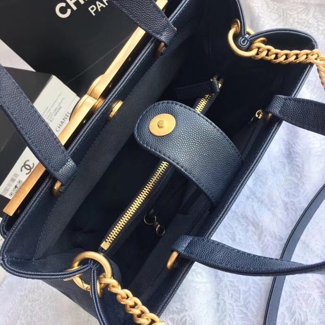 Chanel Small Shopping Bag Grained Calfskin & Gold-Tone Metal A57563 dark blue
