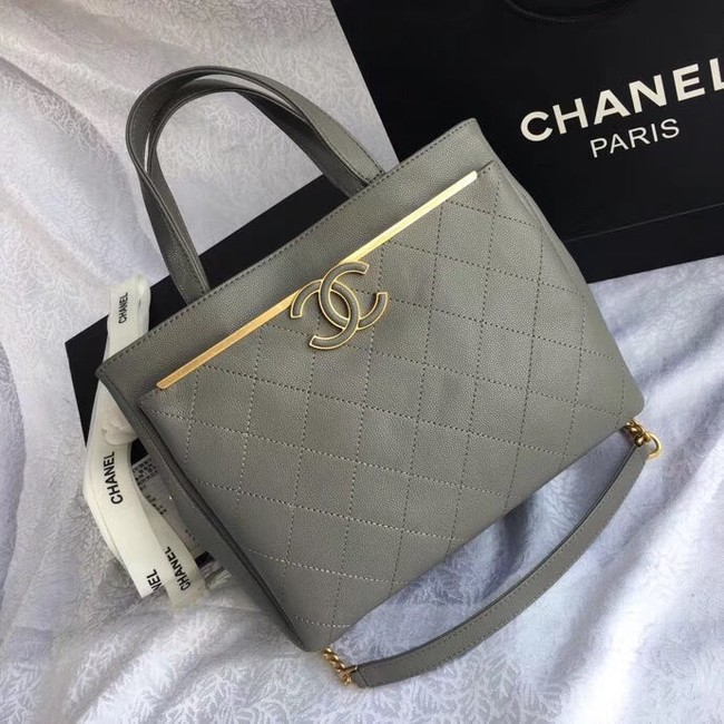 Chanel Small Shopping Bag Grained Calfskin & Gold-Tone Metal A57563 grey