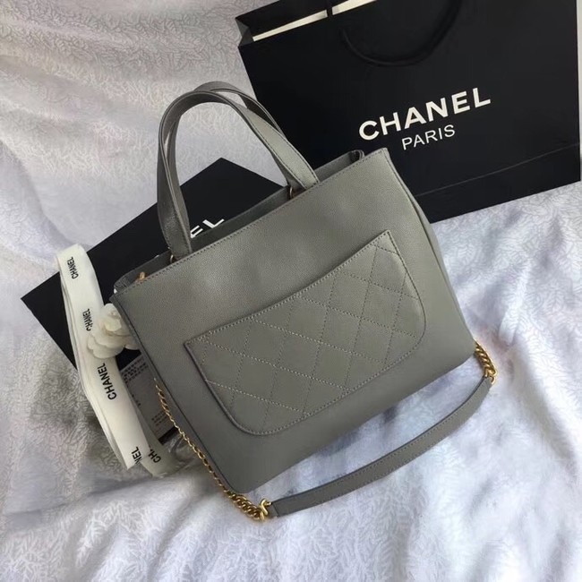 Chanel Small Shopping Bag Grained Calfskin & Gold-Tone Metal A57563 grey