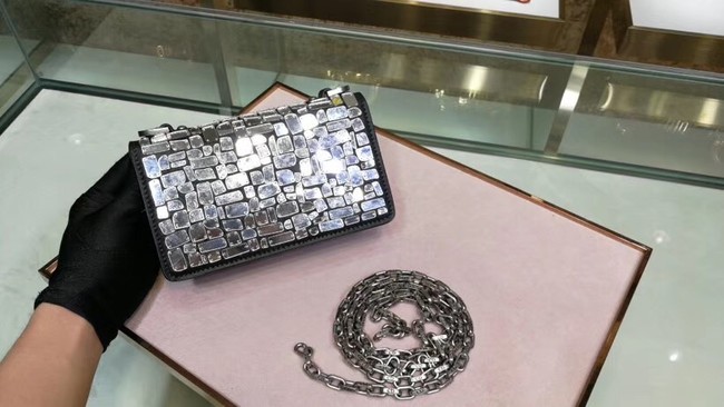 DIOR WITH CHAIN SMOOTH CALFSKIN EMBROIDERED WITH A MOSAIC OF MIRRORS M900 black