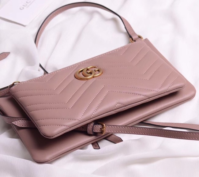Gucci Laminated leather small shoulder bag 453878 pink