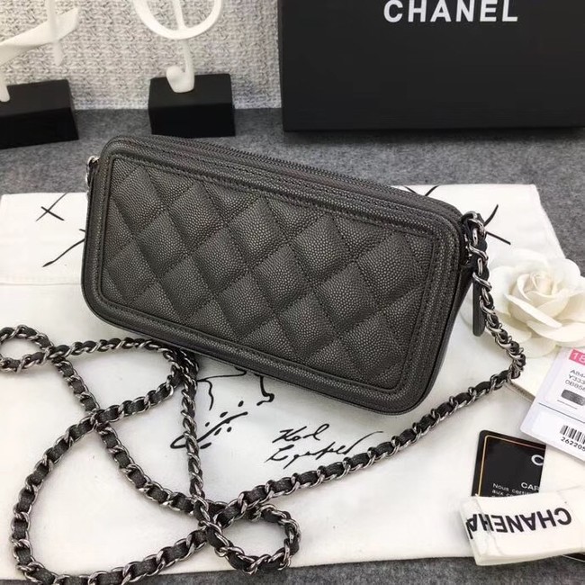 Chanel Classic Clutch with Chain Grained Calfskin & silver-Tone Metal A84450 dark grey