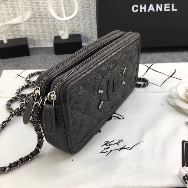 Chanel Classic Clutch with Chain Grained Calfskin & silver-Tone Metal A84450 dark grey