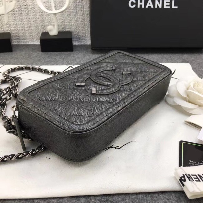 Chanel Classic Clutch with Chain Grained Calfskin & silver-Tone Metal A84450 dark grey