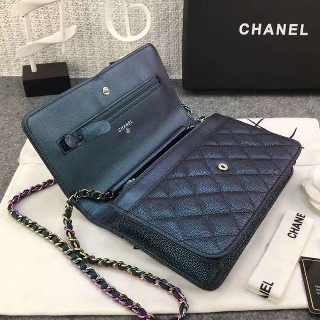 Chanel Classic Clutch with Chain Grained Calfskin & silver-Tone Metal A88447 green