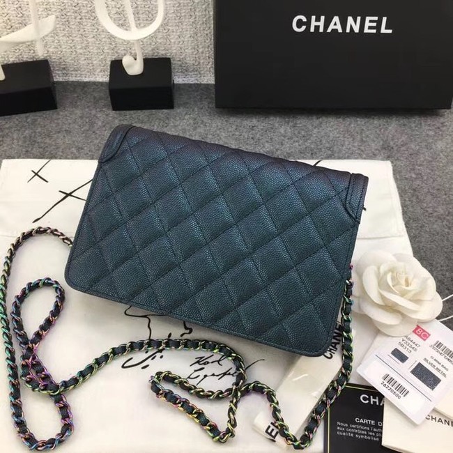 Chanel Classic Clutch with Chain Grained Calfskin & silver-Tone Metal A88447 green