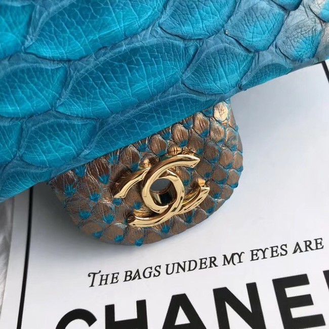 Chanel Mini Flap Bag Python & Gold-Tone Metal A69900 blue&gold